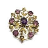 Antique 9ct gold amethyst paste & seed pearl brooch (3.2g)