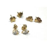 3 x 9ct gold paired stud earrings inc. diamond (1.3g)