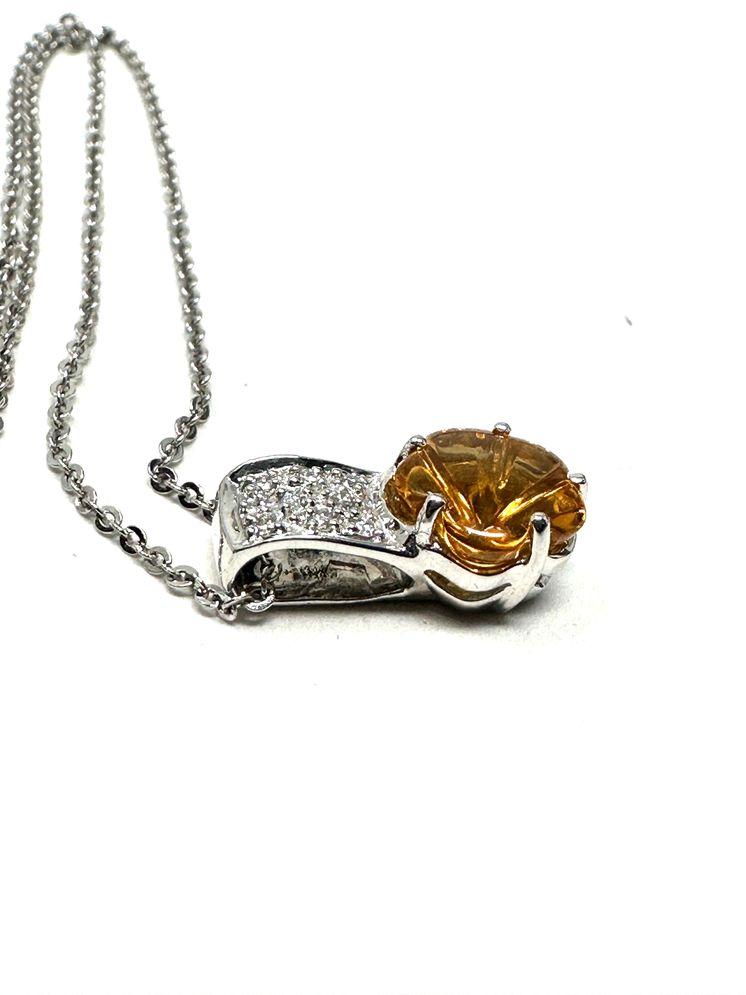 18ct white gold diamond & citrine pendant necklace (2.8g) - Image 2 of 3