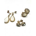 3 x 9ct gold paired earrings inc. aquamarine, opal (4.2g)
