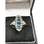 9ct Gold & Silver Blue & White Paste Dress Ring (3.4g)