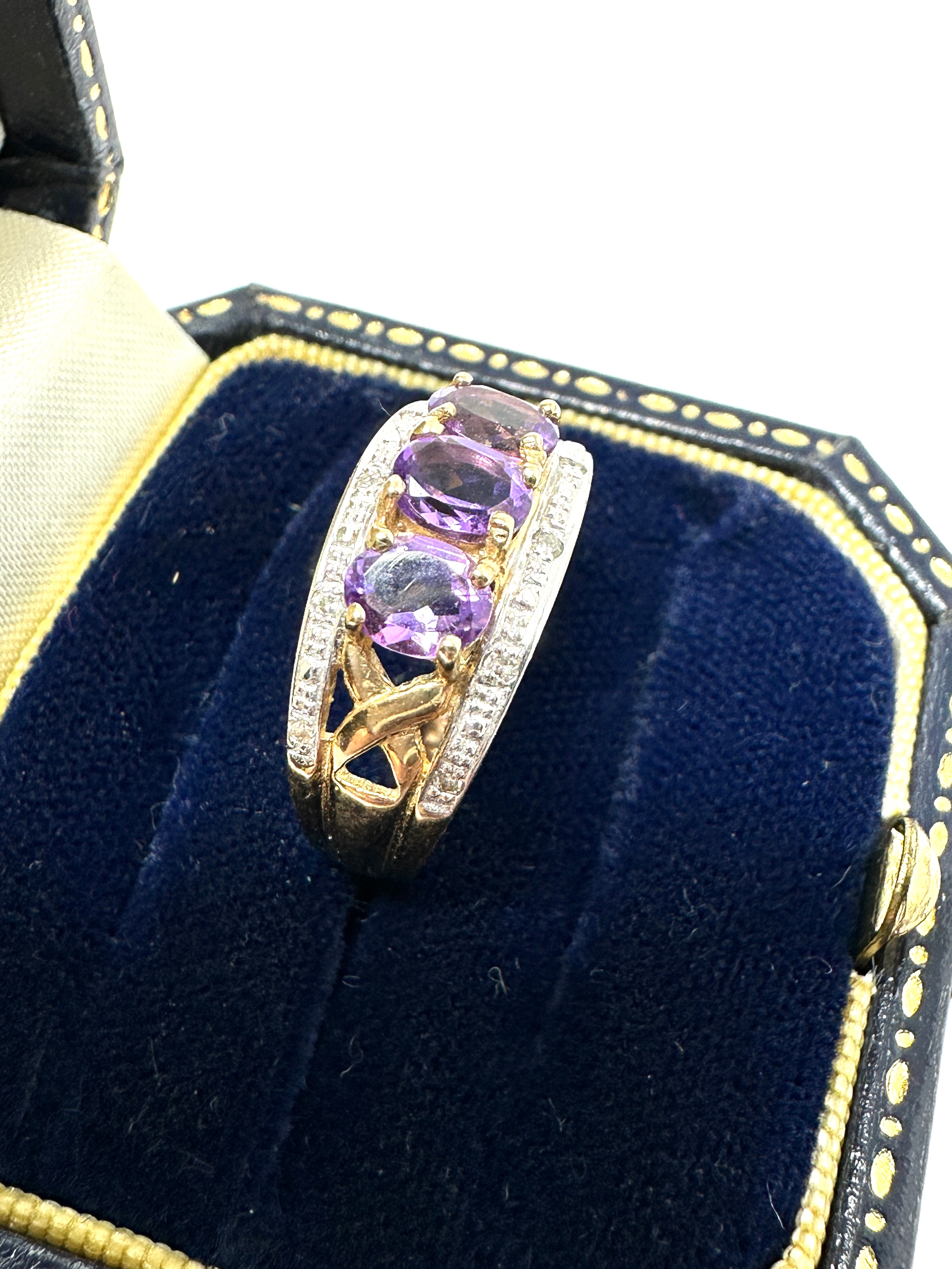 9ct gold amethyst & diamond ring weight 3.8g - Image 3 of 4