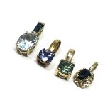 4 x 9ct gold pendants inc. sapphire, tanzanite, aquamarine, tourmaline (2.4g)