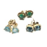 3 x 9ct gold paired gemstone earrings inc. topaz (1.8g)