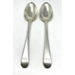 2 antique georgian silver table spoons
