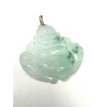 14ct gold bail carved green jade buddha pendant (21.6g)