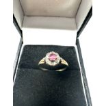 9ct gold ruby and diamond cluster ring (1.4g)