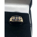 9ct gold vintage sapphire double row gypsy setting ring (2.7g)