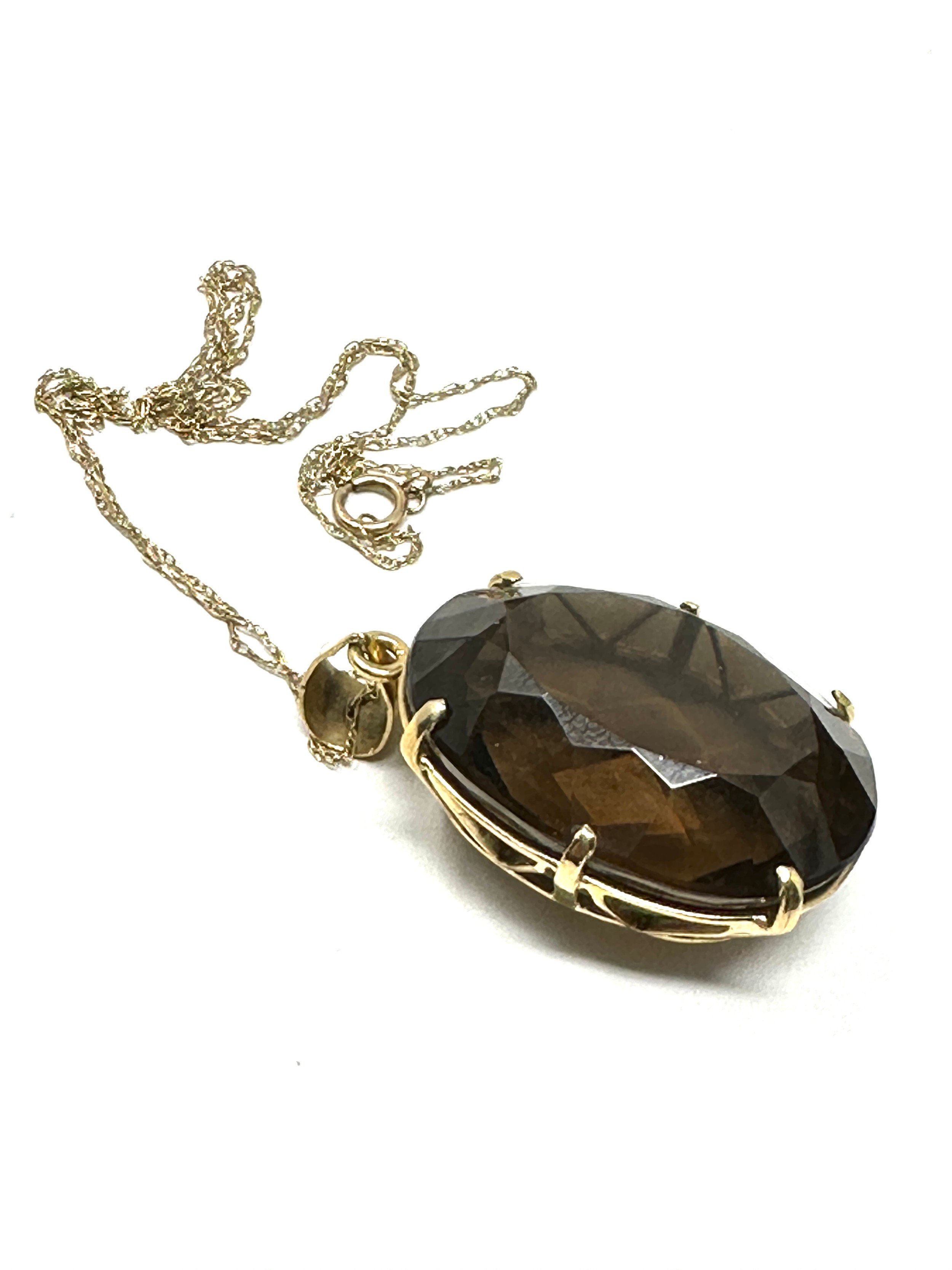 14ct gold smoky quartz pendant necklace with 9ct gold chain (21g)