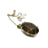 14ct gold smoky quartz pendant necklace with 9ct gold chain (21g)