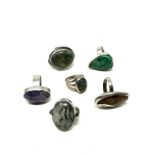6 X .925 Statement Gemstone Set Rings Including Moss Agate (75g)
