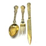 Antique georgian silver ornate embossed knife fork & spoon London silver hallmarks