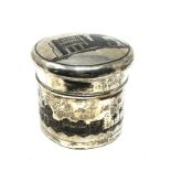 Antique silver & niello lidded round box measures approx 7cm dia height 6cm