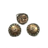 2 9ct gold & silver vintage marcasite set ring and clip-on earrings set (15.9g)