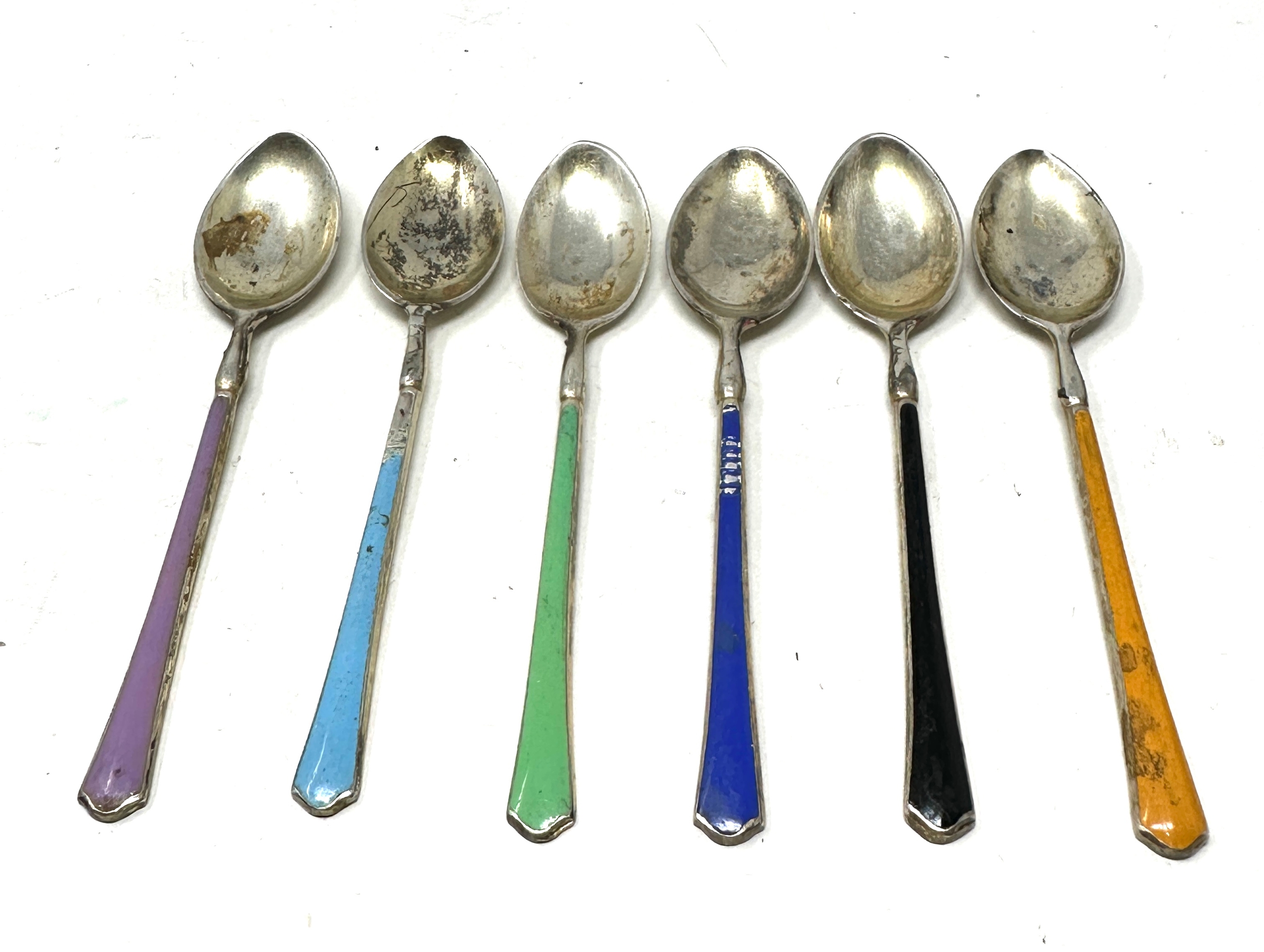 Silver & enamel tea spoons enamel wear - Image 2 of 4