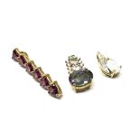 3 x 9ct gold gemstone pendants inc. opal, mystic topaz, white topaz, garnet & diamond (2.8g)