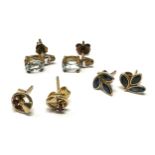 3 x 9ct gold paired gemstone stud earrings inc. ruby, sapphire & topaz (2.4g)