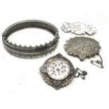 4 X .925 Antique Victorian Jewellery Pieces Including A Bangle (39g)