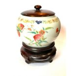 Very Finely painted antique famille rose chinese lidded pot on stand height 9.5cm