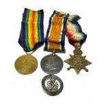ww1 trio medals & badge to pte j beaumont k.o.s.b