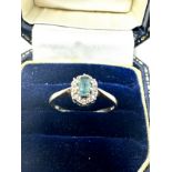 9ct gold diamond & aquamarine halo ring (1.4g)