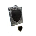 2 silver picture frames small heart shaped 4cm by 4cm large est frame measures approx 19cm by 13cm