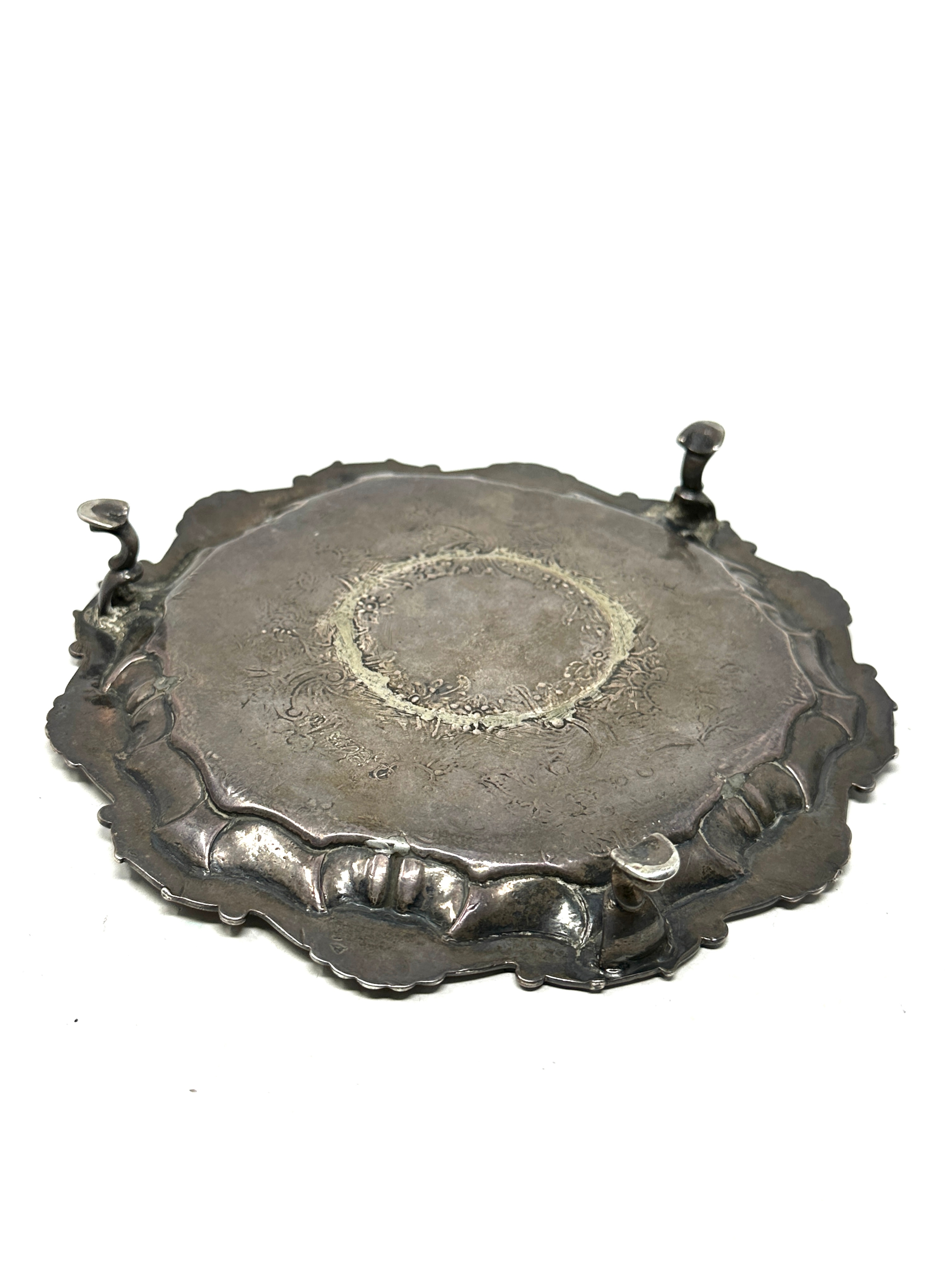 Antique georgian silver letter tray London silver hallmarks measures approx 18cm dia - Image 2 of 3