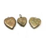 3 small 9ct back & front gold vintage etched heart lockets (6.4g)