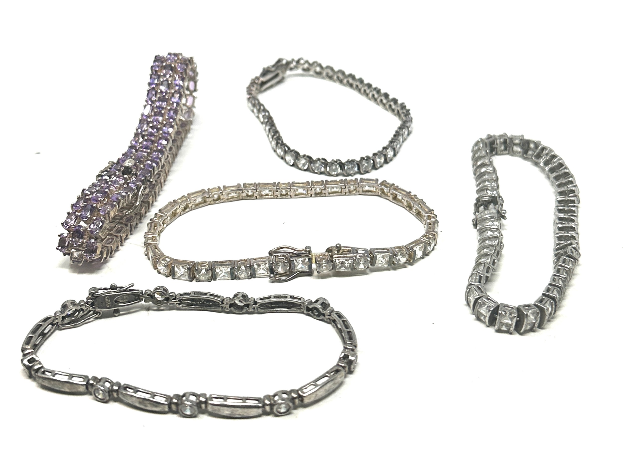 5 X .925 Tennis Style Bracelets Including Gemstone Set (94g) - Image 2 of 2