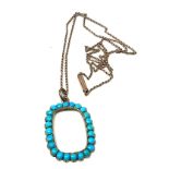 antique gold framed turquoise frame pendant on 9ct gold chain weight 4.8g