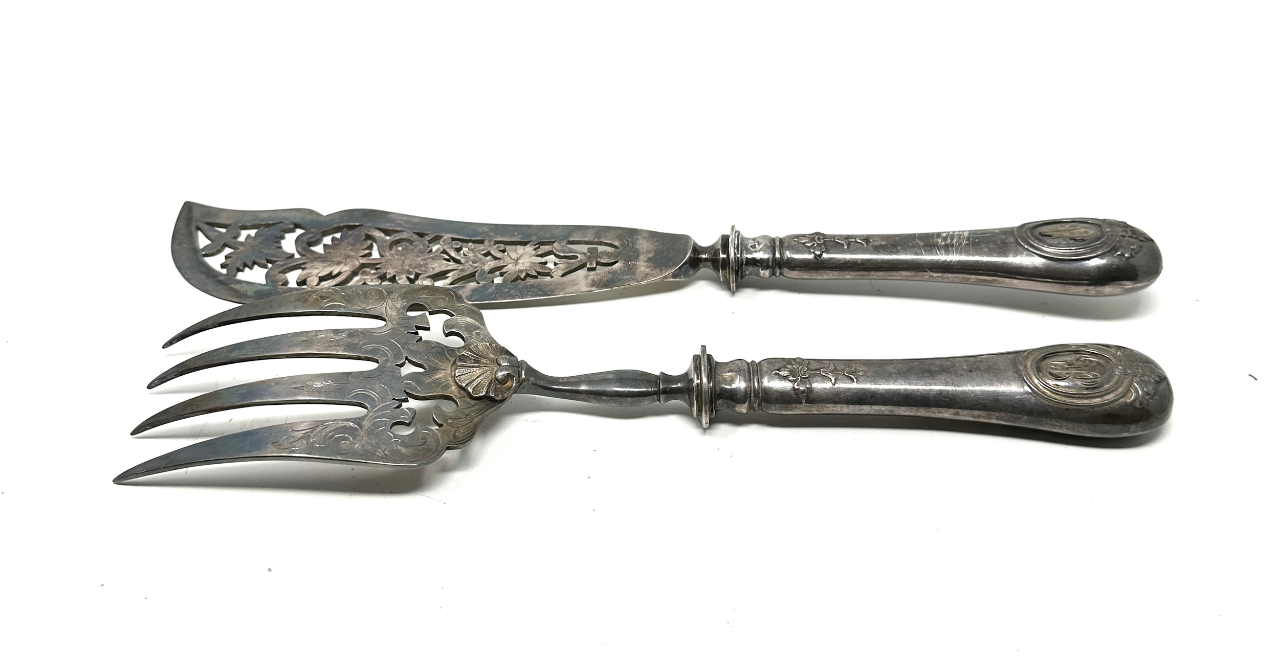 French blanc silver fish servers hallmarked blades