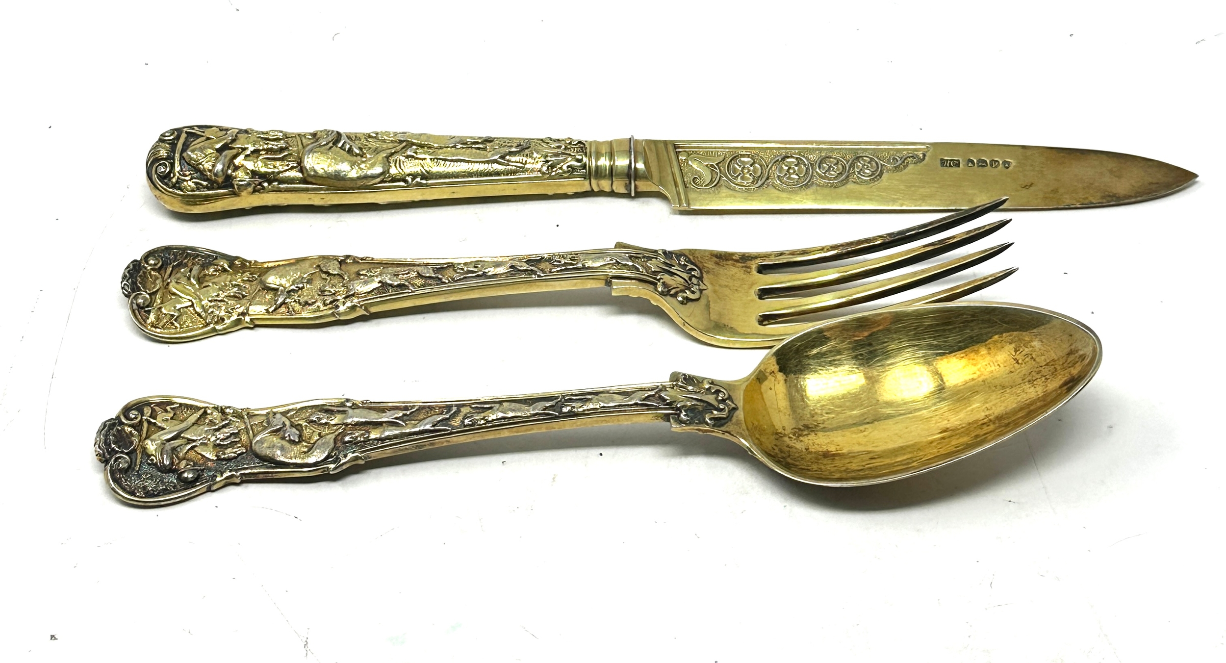 Antique georgian silver ornate embossed knife fork & spoon London silver hallmarks - Image 2 of 4