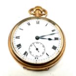 Gold plated open face pocket watch dennison case the watch is ticking