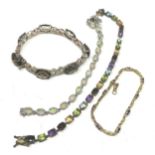 4 X .925 Gemstone Set Tennis Style Bracelets Including Opal (56g)