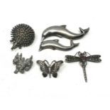 5 X .925 Animal Themed Brooches (43g)