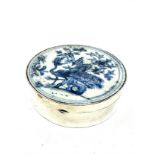Antique Tiled lid silver round box measures 10cm dia hallmarked 925
