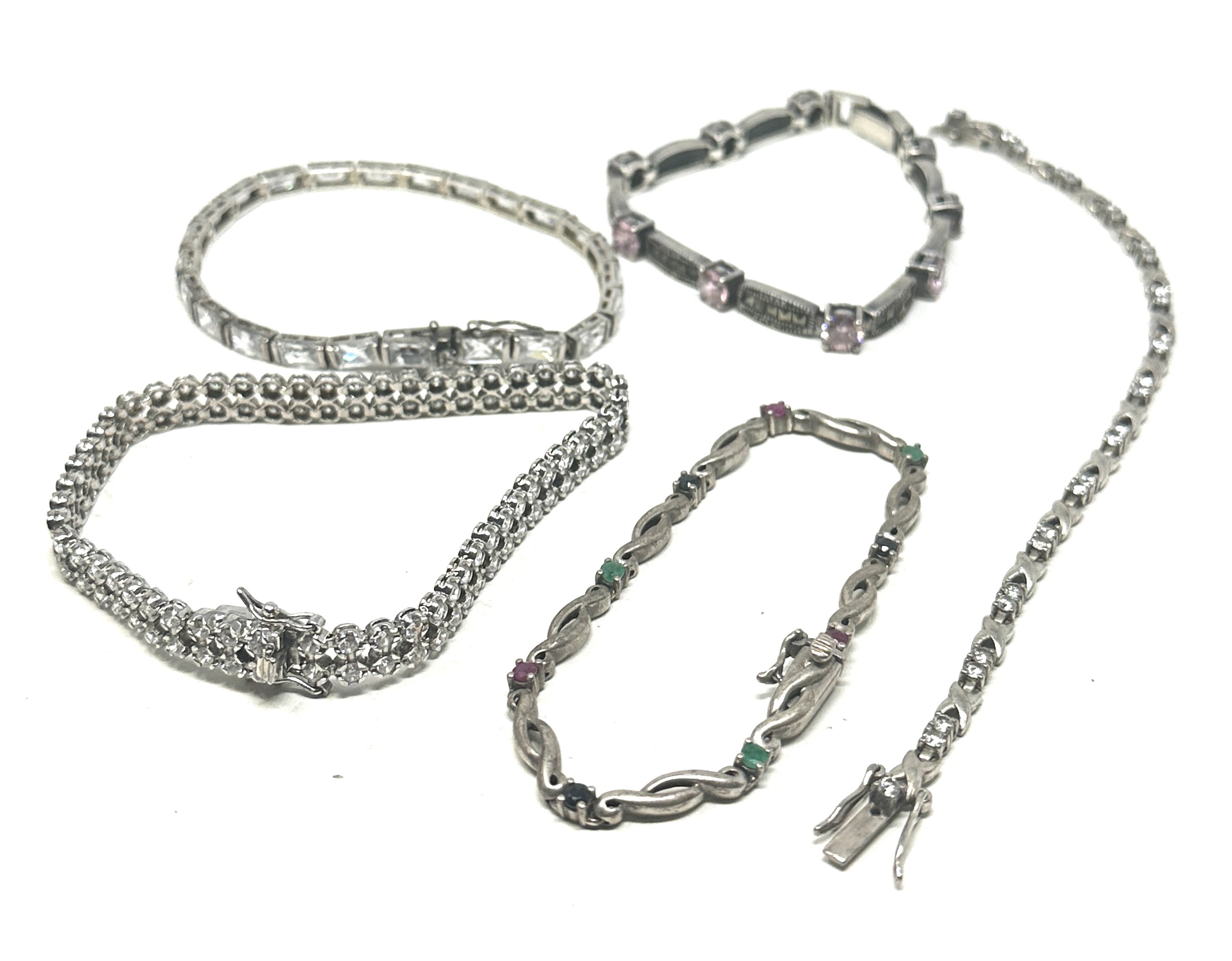 5 X .925 Tennis Style Bracelets Including Gemstone Set (72g) - Image 2 of 2
