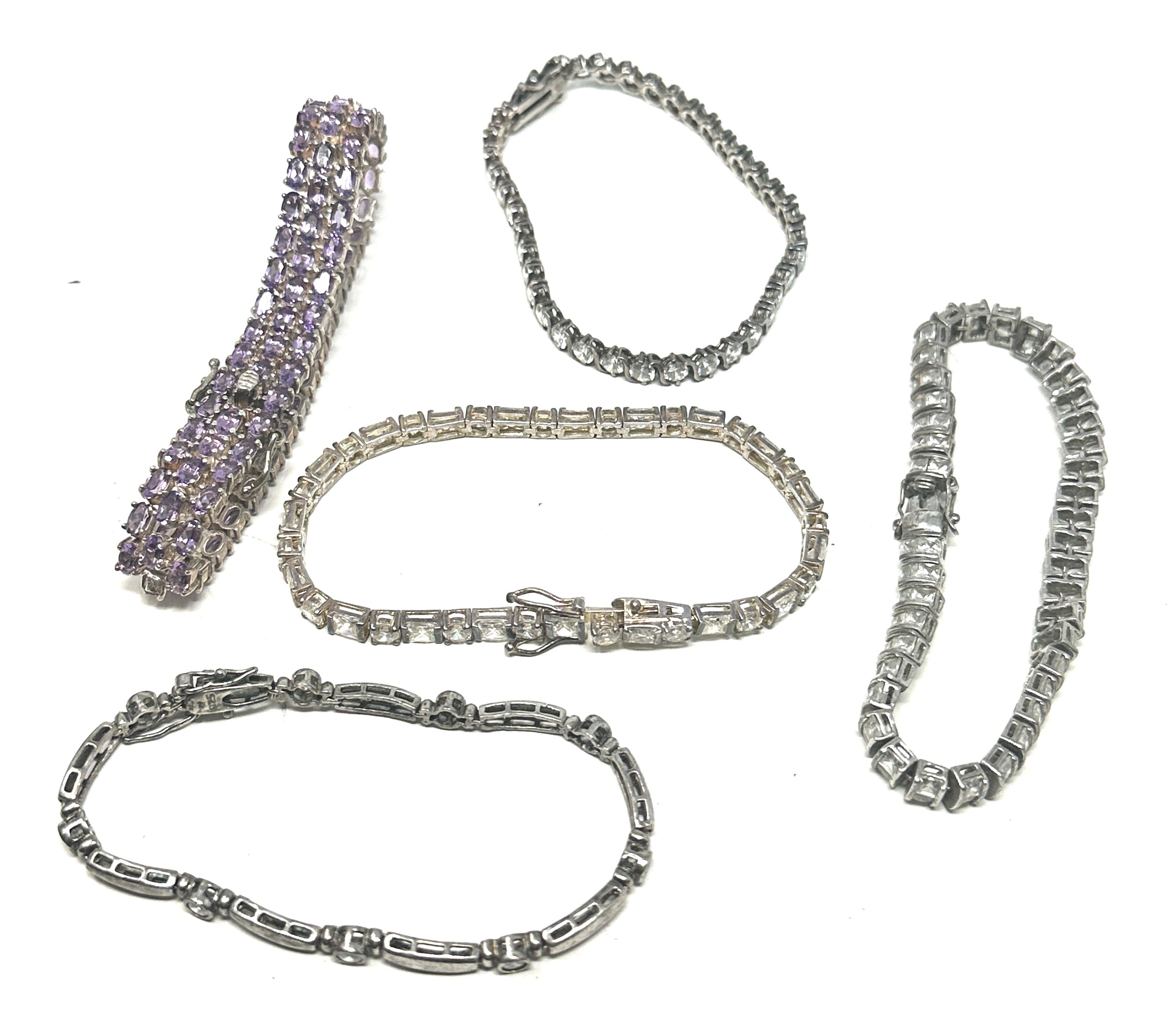 5 X .925 Tennis Style Bracelets Including Gemstone Set (94g)