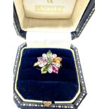 9ct gold diamond & vari-hue sapphire floral cluster ring (3.2g)
