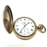 Antique gold plated full hunter thos russell & sons Liverpool pocket watch the watch winds and ticks