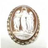 Vintage 9ct gold 3 graces cameo pendant brooch measures approx 4.5cm by 3.5cm weight 9.7g