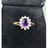 9ct gold amethyst & diamond ring 1.6g