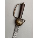 Antique 18th century hunting sword hanger , brass hilt with horn grip ,armoury markings to blade