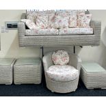 Wicker conservatory set consisting of 5 pieces to include a 2 seater, chair, coffee table and 2 side