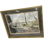 Framed water colour "over the ford" by Wilfred Bale, measures approx 26 inches by 21 inches