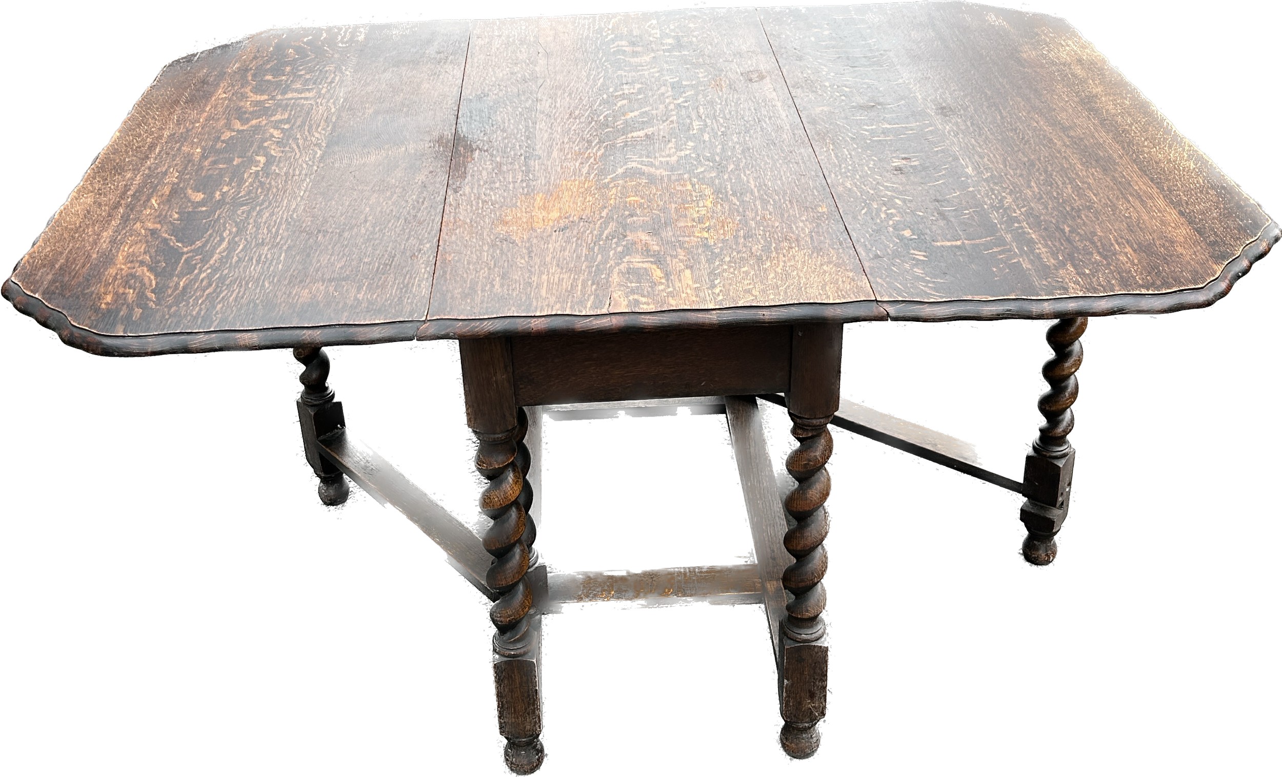 Large Oak barley twist gateleg table, approximate measurements: 20 x 42 x 20 inches