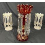 3 Antique Bohemian glass lustres, tallest measures approximately 33cm