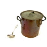 Vintage copper lidded cooking pot and a silver plated ladle