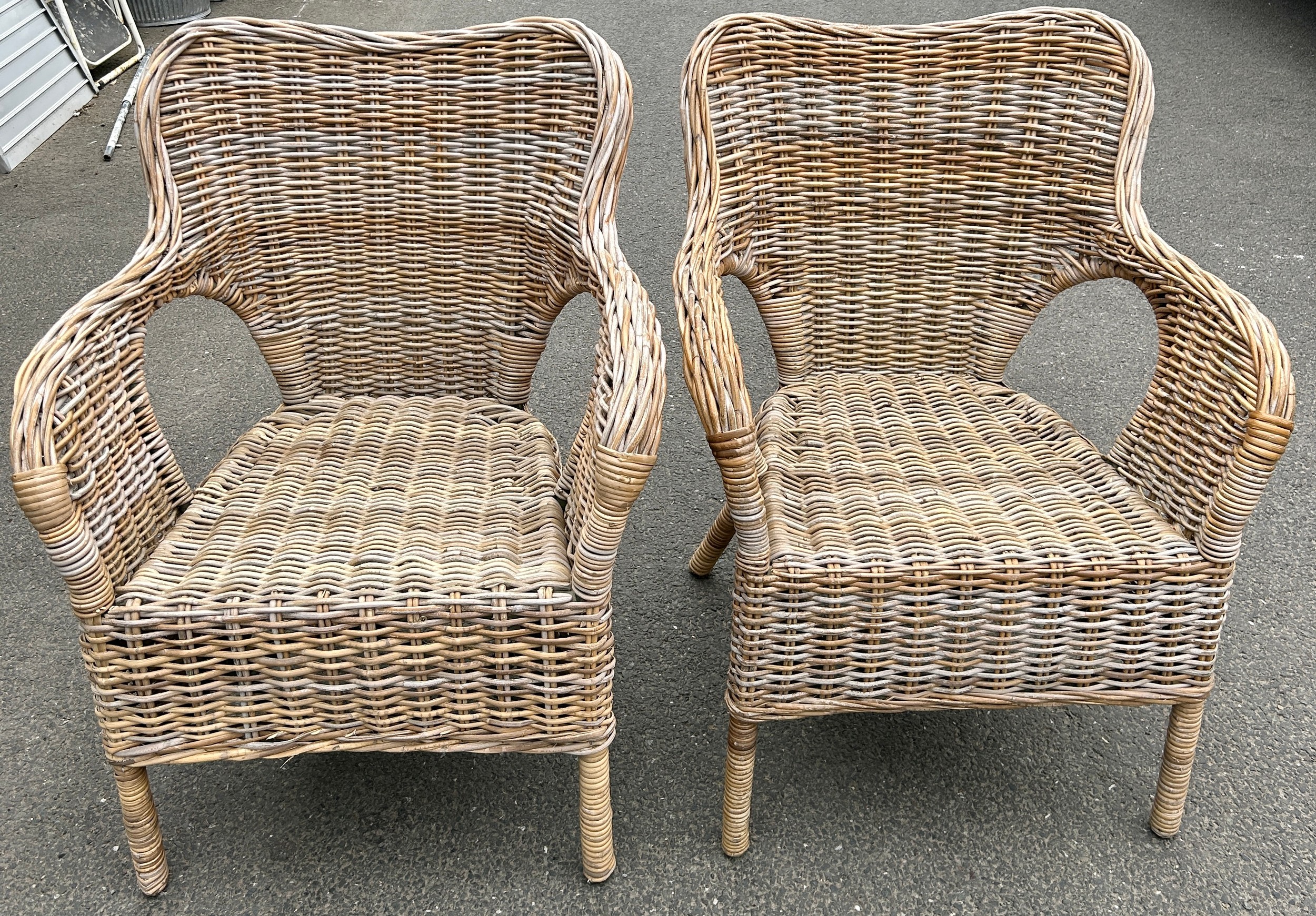 2 Wicker lounge / conservatory chairs, overall height 36 inches