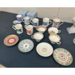 Selection of commemorative pottery to include plates, saucers, cups etc